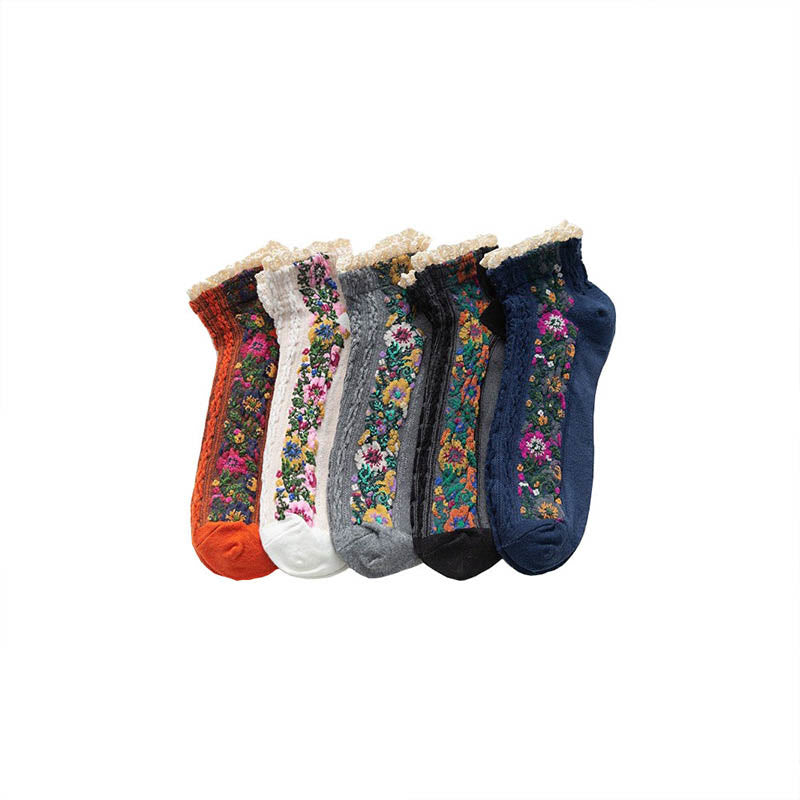 Vintage Lace Ankle Socks(5 Pairs) - Multicolor - EU36-40(US3-7) - image 9