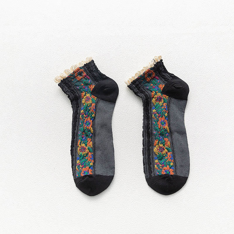 Vintage Lace Ankle Socks(5 Pairs) - Black - EU36-40(US3-7) - image 12