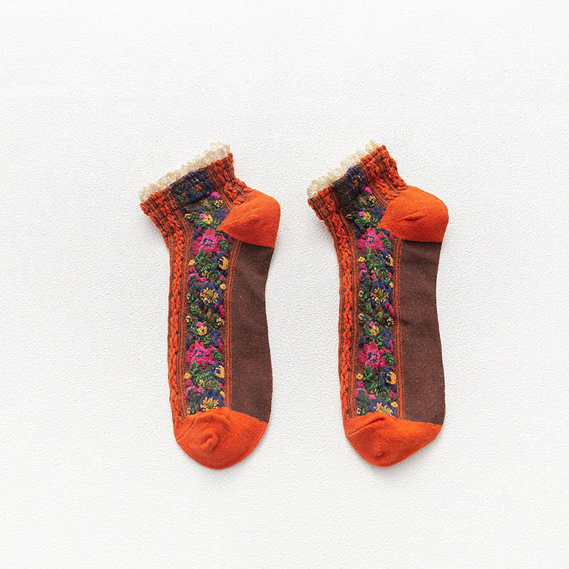 Vintage Lace Ankle Socks(5 Pairs) - Orange - EU36-40(US3-7) - image 14