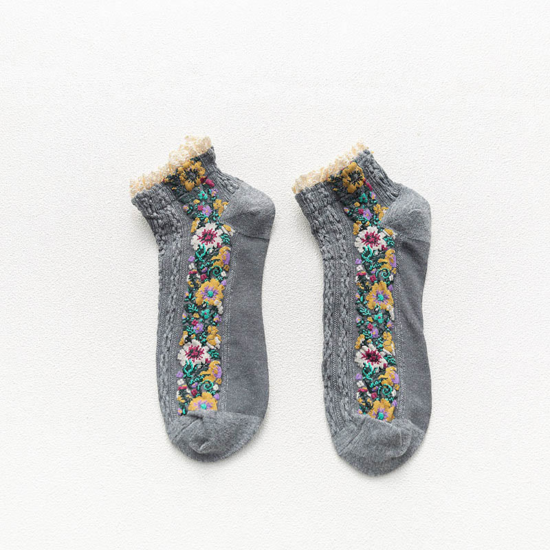 Vintage Lace Ankle Socks(5 Pairs) - Dark Grey - EU36-40(US3-7) - image 11