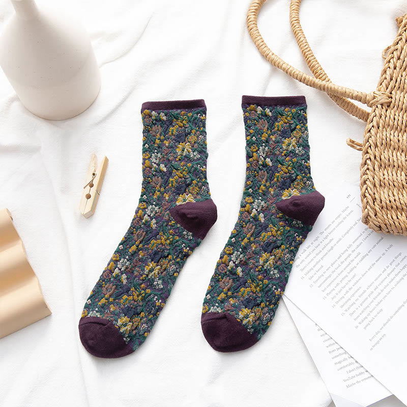 Plants Flowers Quarter Socks(5 Pairs) - Purple - EU36-40(US3-7) - image 11