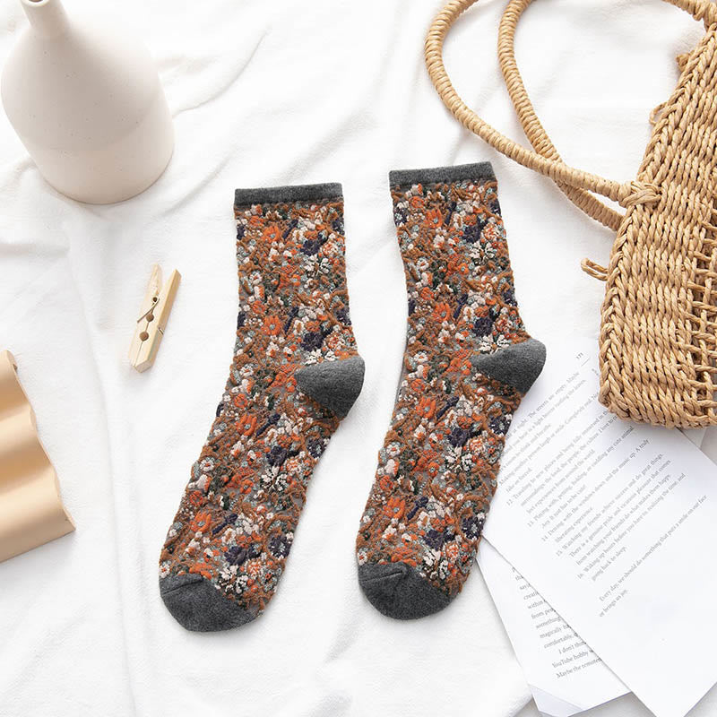 Plants Flowers Quarter Socks(5 Pairs) - Dark Grey - EU36-40(US3-7) - image 10