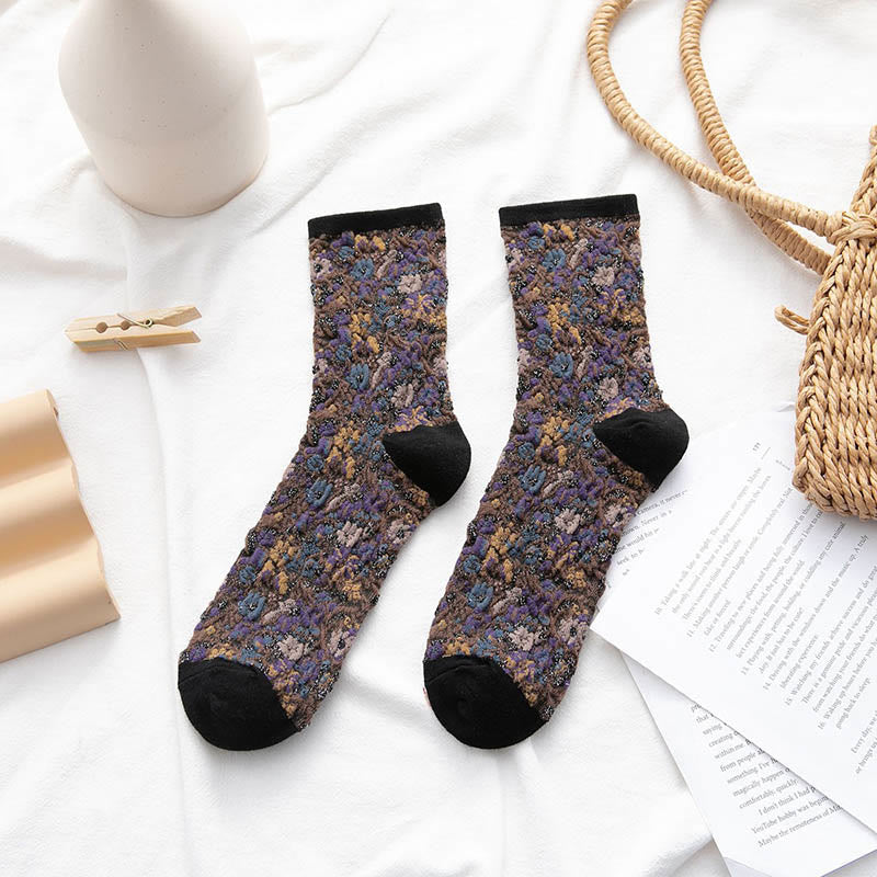 Plants Flowers Quarter Socks(5 Pairs) - Black - EU36-40(US3-7) - image 14