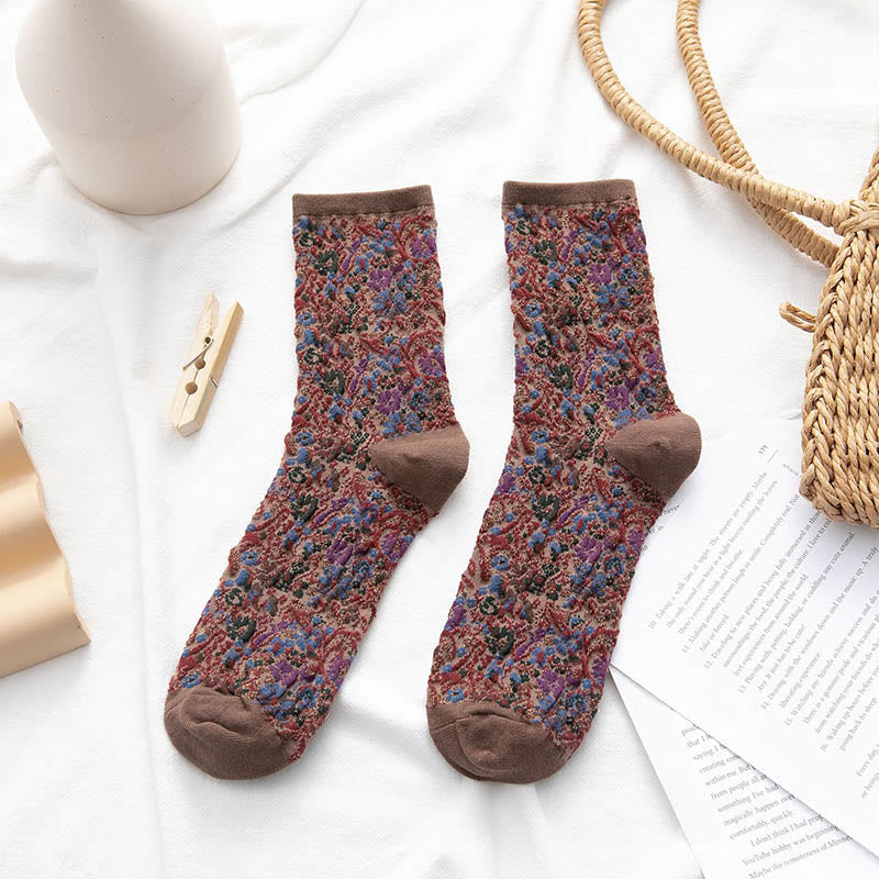 Plants Flowers Quarter Socks(5 Pairs) - Coffee - EU36-40(US3-7) - image 12
