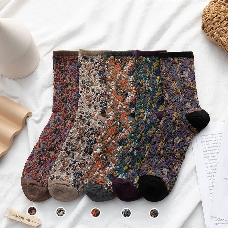 Plants Flowers Quarter Socks(5 Pairs) - Multicolor - EU36-40(US3-7) - image 9