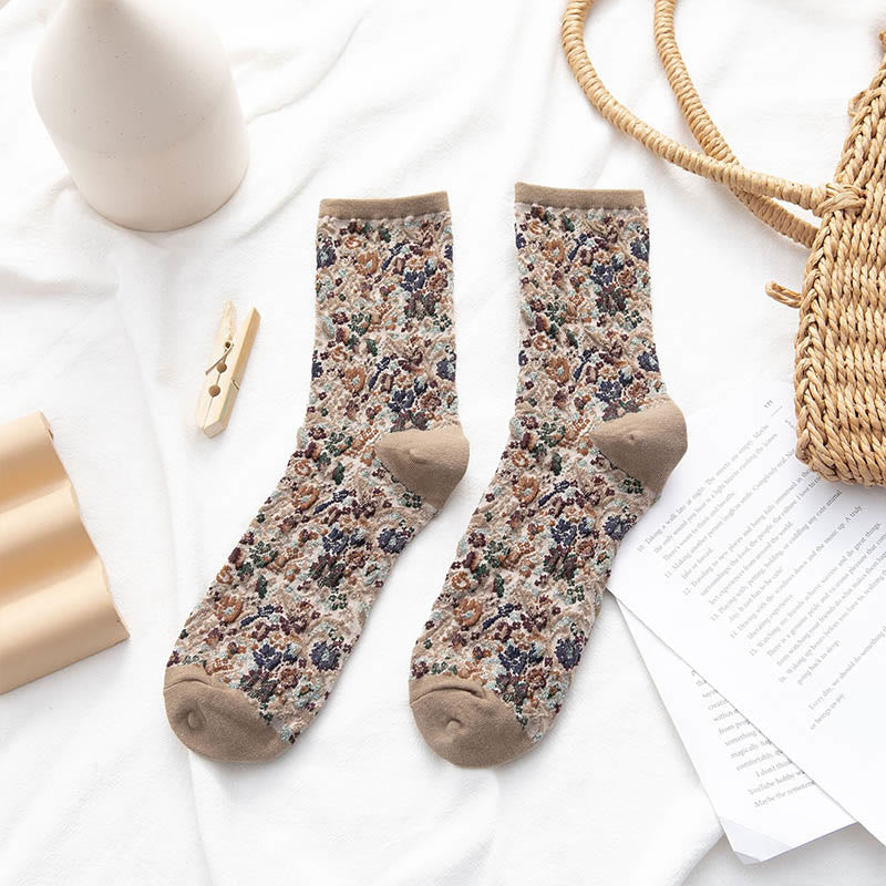 Plants Flowers Quarter Socks(5 Pairs) - Khaki - EU36-40(US3-7) - image 13