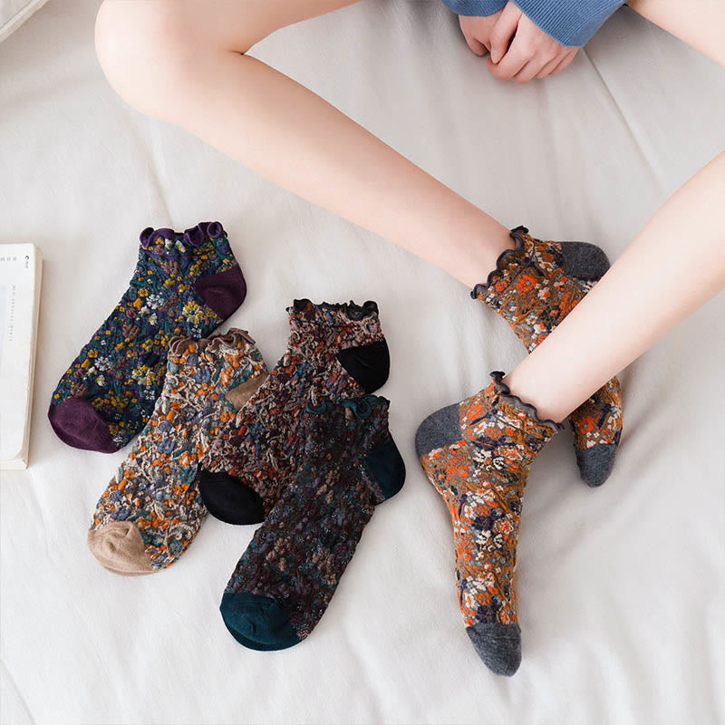 College Style Florals Ankle Socks(5 Pairs) - image 7