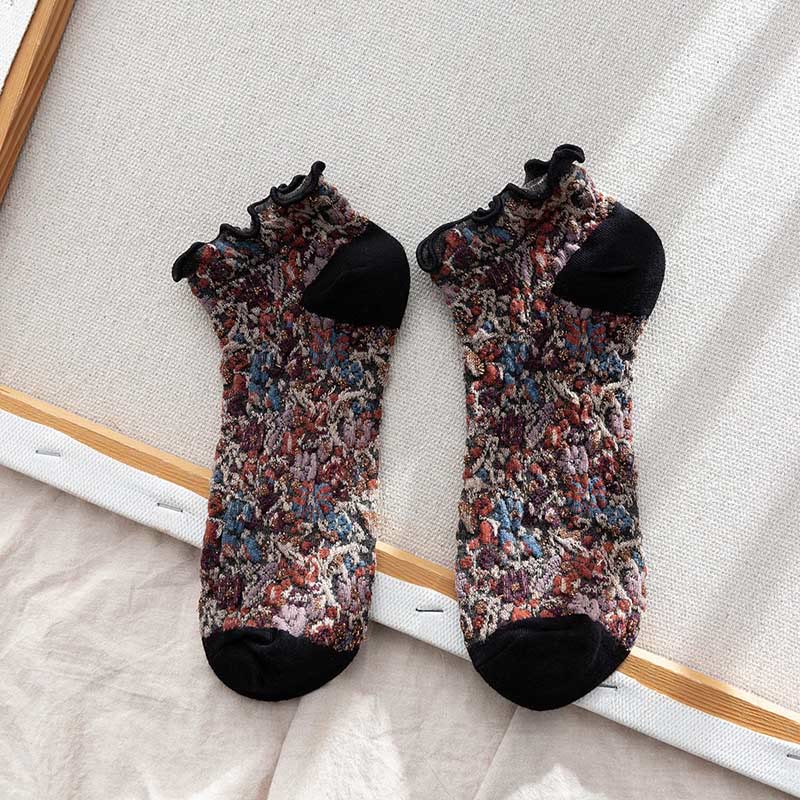 College Style Florals Ankle Socks(5 Pairs) - Black - EU36-40(US3-7) - image 9