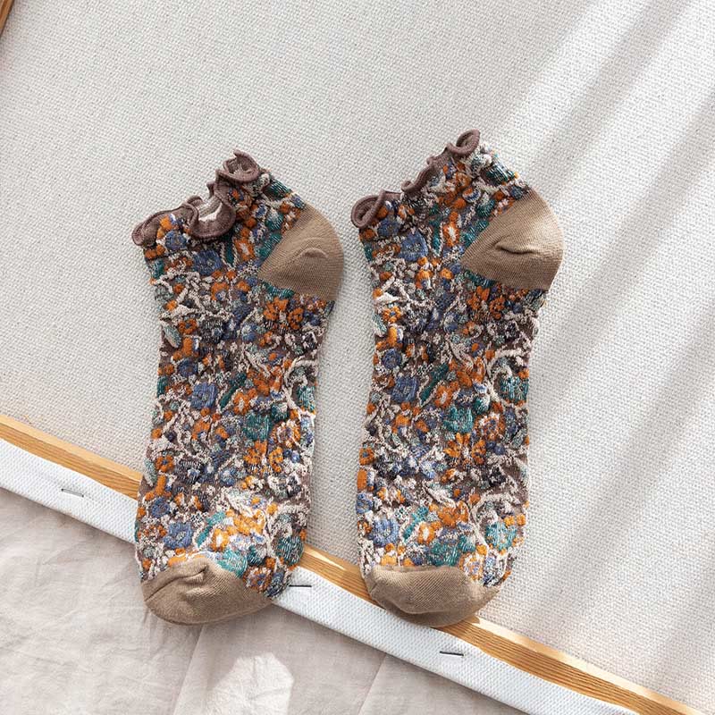 College Style Florals Ankle Socks(5 Pairs) - Khaki - EU36-40(US3-7) - image 10