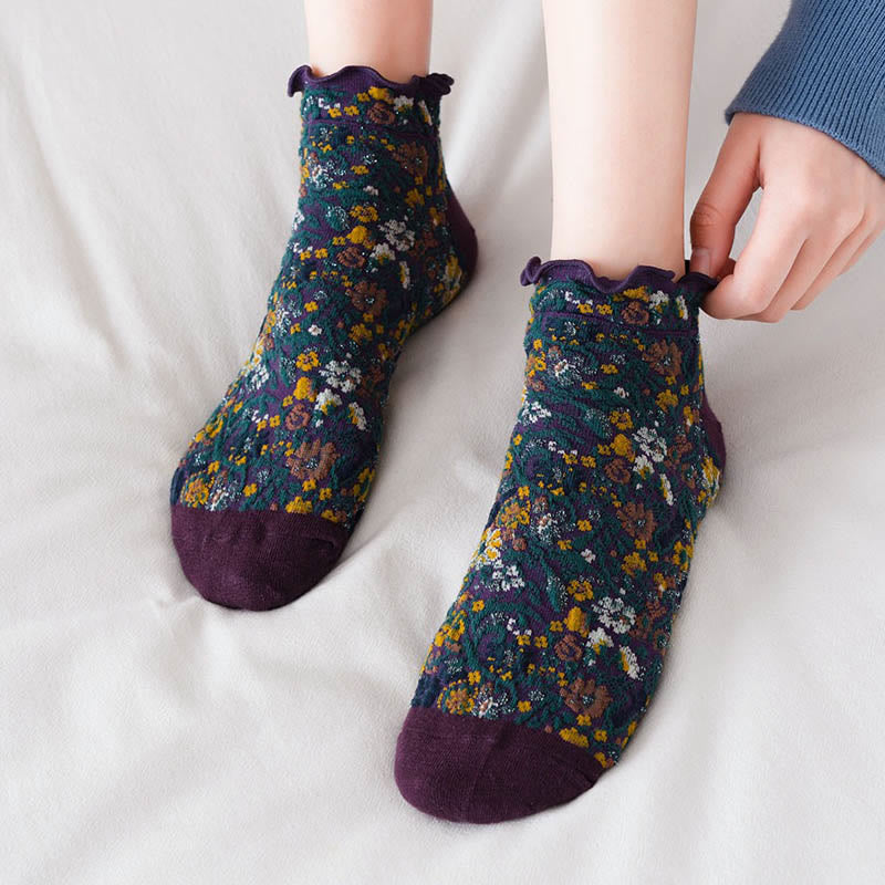 College Style Florals Ankle Socks(5 Pairs) - image 2
