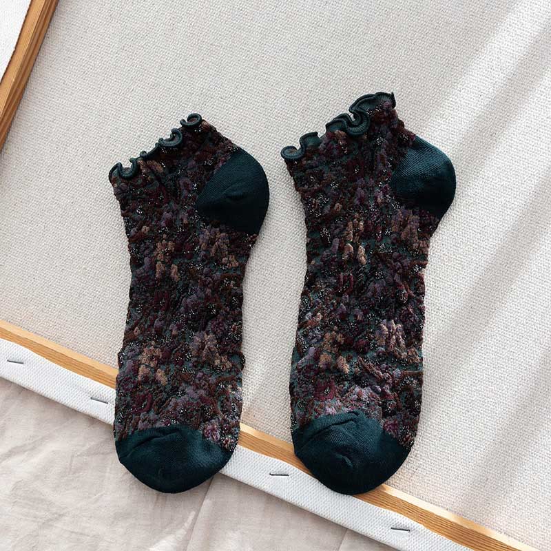 College Style Florals Ankle Socks(5 Pairs) - Dark Green - EU36-40(US3-7) - image 8
