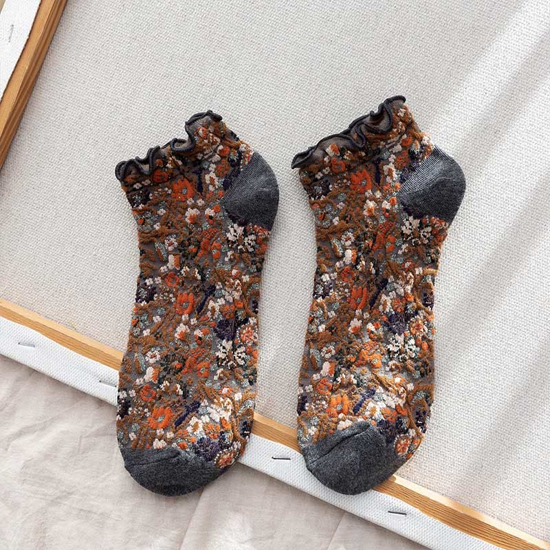 College Style Florals Ankle Socks(5 Pairs) - Dark Grey - EU36-40(US3-7) - image 12