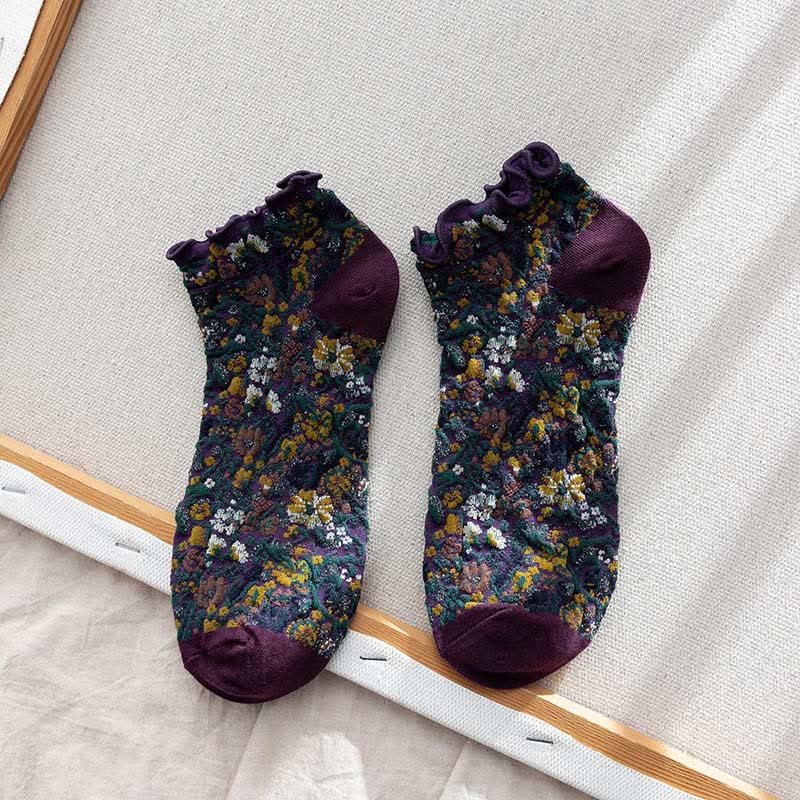 College Style Florals Ankle Socks(5 Pairs) - Purple - EU36-40(US3-7) - image 11