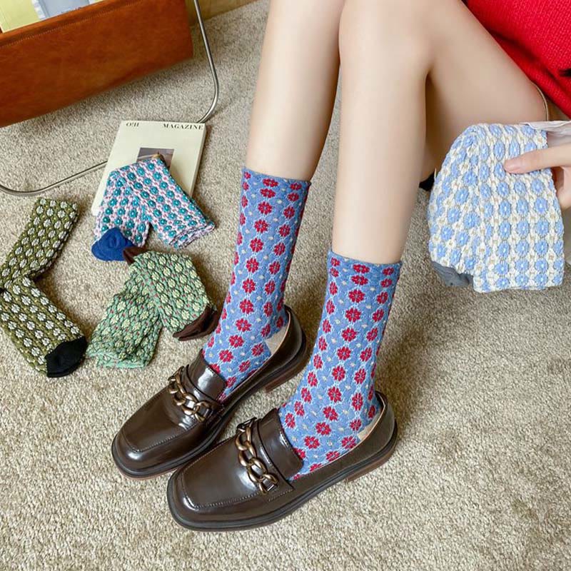 French Elegant Floral Quarter Socks(5 Pairs)
