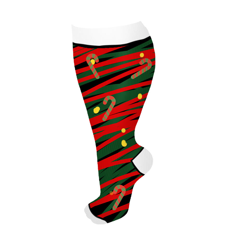 Plus Size Polka Dot Gingerbread Man Compression Socks - Red - 4XL - image 6