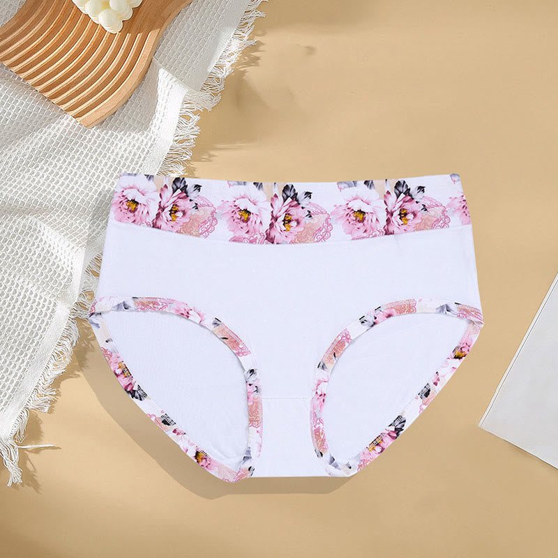 Plus Size Solid Color Floral Print Panty(6 Packs) - White - 4XL - image 3