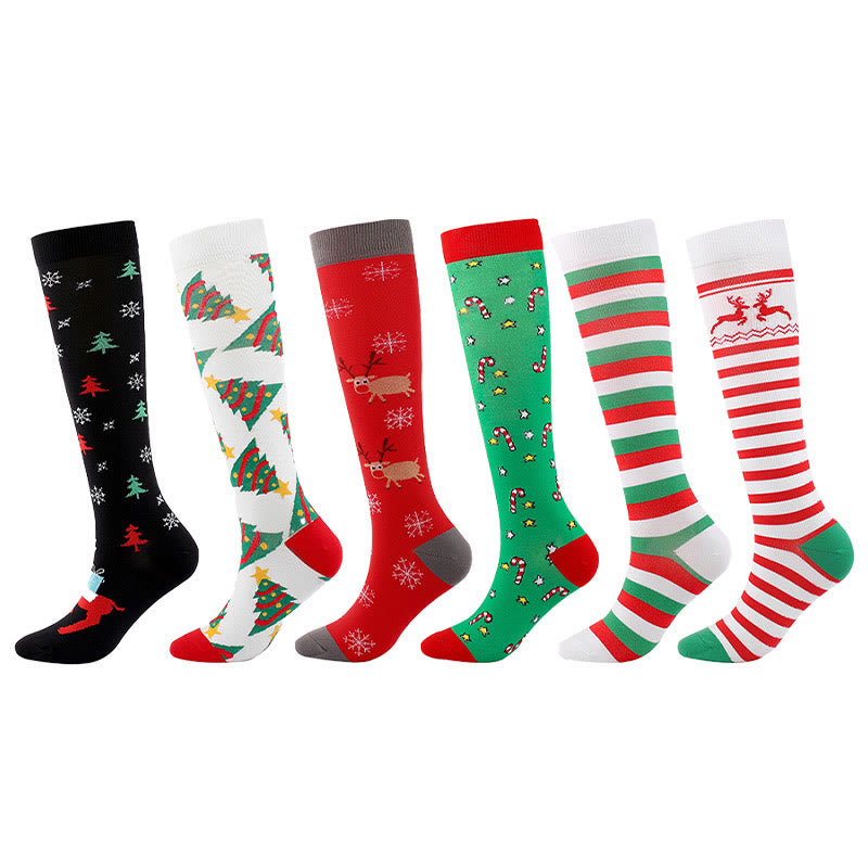 Cartoon Christmas Elements Compression Socks(6 Pairs) - Multicolor - S/M - image 1