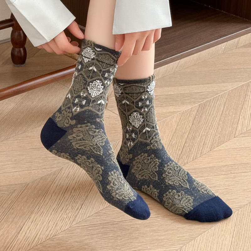 Retro Diamond Quarter Socks(5 Pairs)