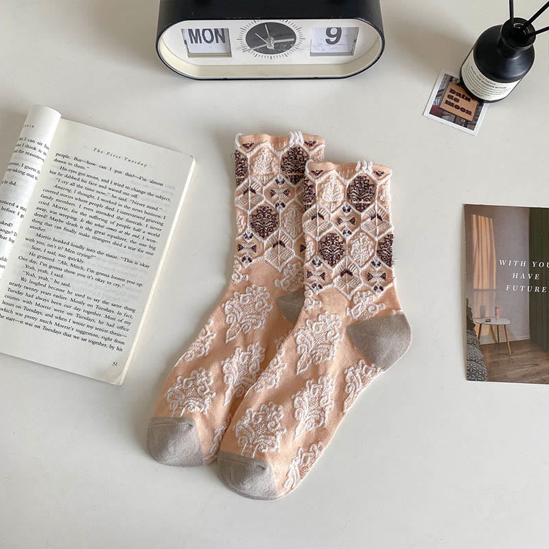 Retro Diamond Quarter Socks(5 Pairs)