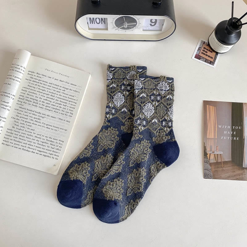 Retro Diamond Quarter Socks(5 Pairs)