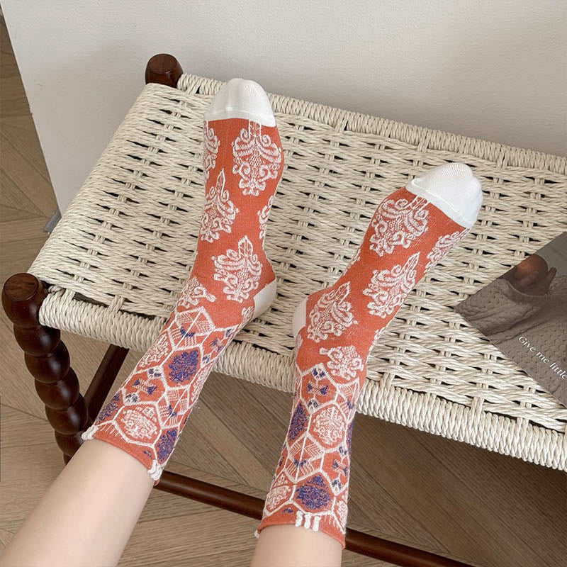 Retro Diamond Quarter Socks(5 Pairs)
