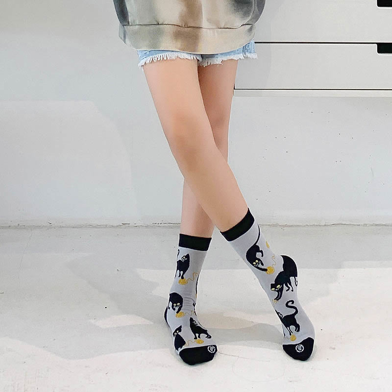 Plus Size Cartoon Black Cat Quarter Socks(3 Pairs) - image 2
