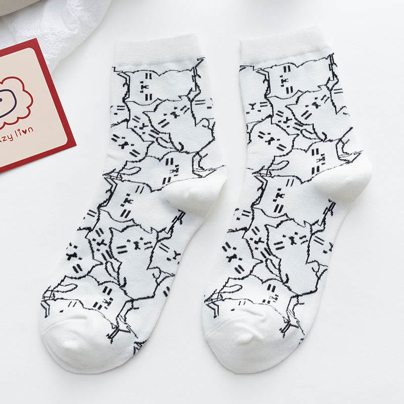 Line Cat Quarter Socks(5 Pairs) - White - EU36-40(US3-7) - image 12