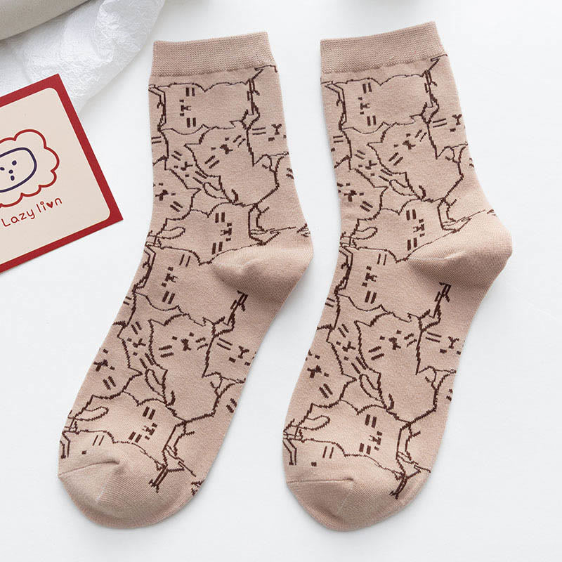 Line Cat Quarter Socks(5 Pairs) - Khaki - EU36-40(US3-7) - image 13