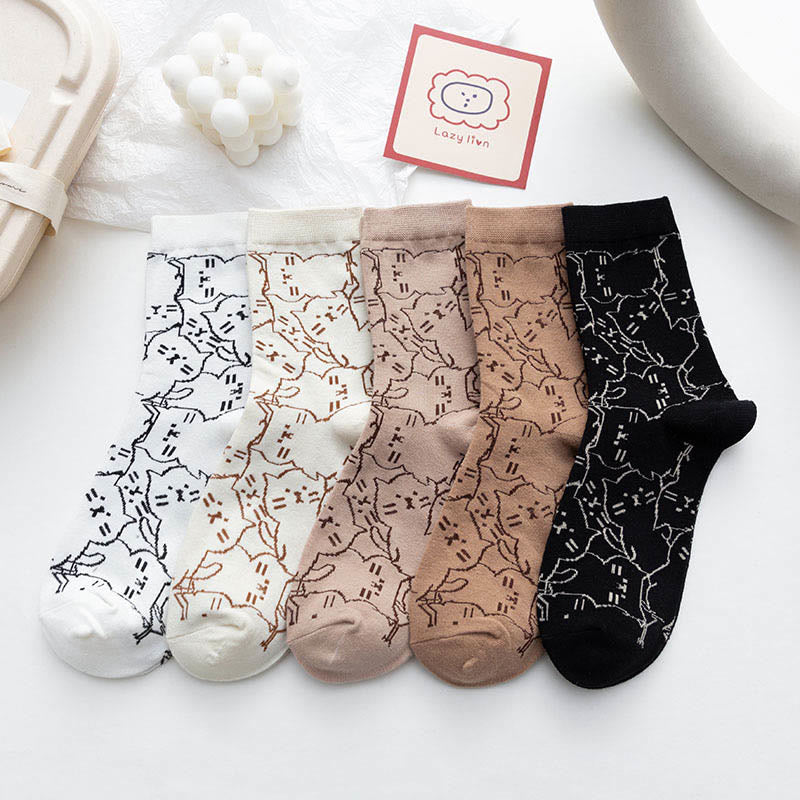 Line Cat Quarter Socks(5 Pairs) - Multicolor - EU36-40(US3-7) - image 9