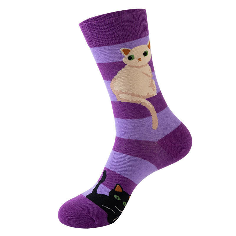 Panda Dog Cat Quarter Socks(5 Pairs) - Purple - EU36-40(US3-7) - image 6