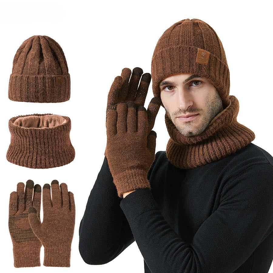 Fashionable Warm Gloves Beanie Scarf 3 In 1 Set