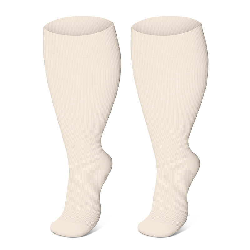 Plus Size Solid Color Compression Socks - Beige - 4XL - image 10