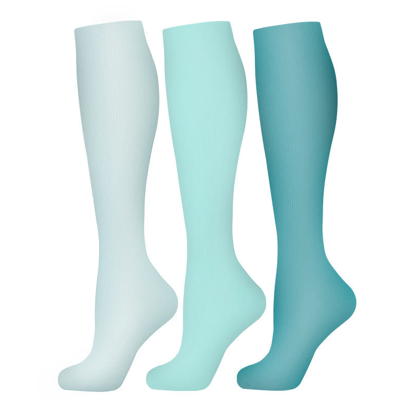 Solid Color Light Blue Compression Socks(3 Pairs) - Multicolor - S/M - image 0