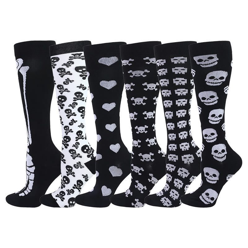 Skull Bones Compression Socks(6 Pairs) - Multicolor - S/M - image 1