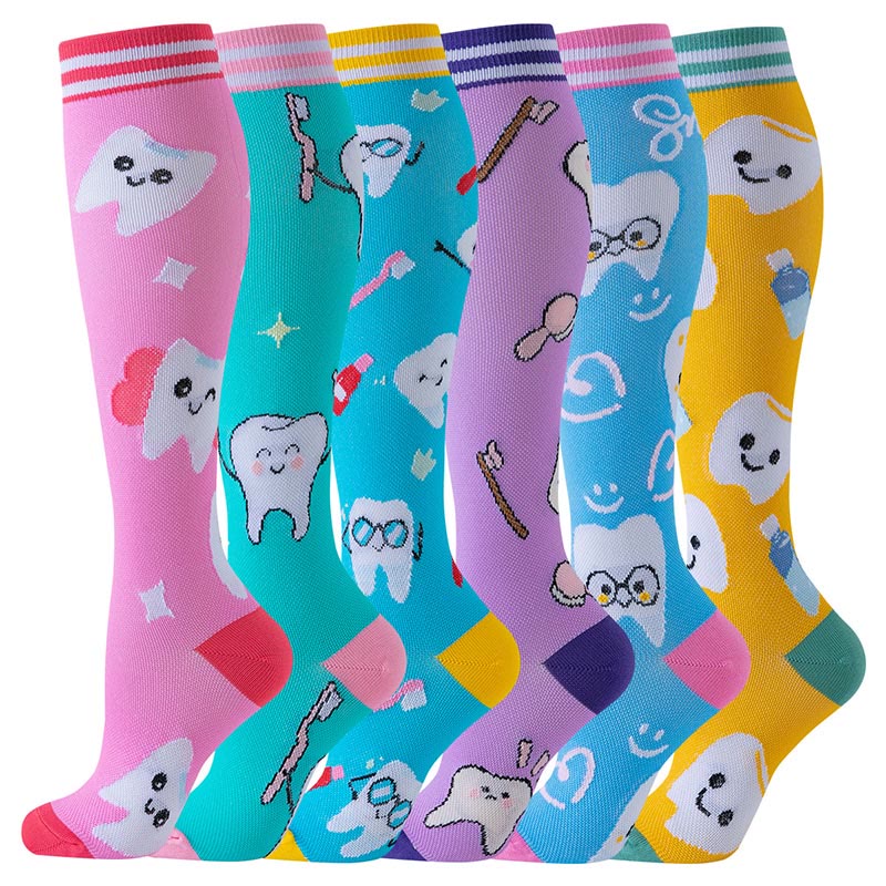 Cartoon Teeth Compression Socks(6 Pairs) - Multicolor - S/M - image 1