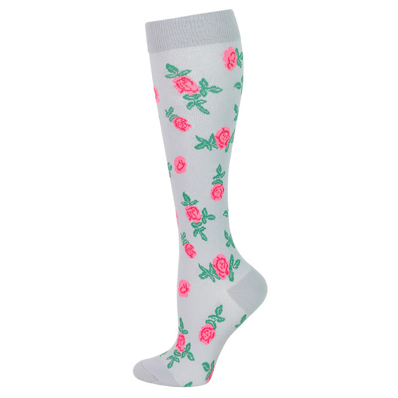 Blue Green Flower Compression Socks(6 Pairs) - Grey - S/M - image 2