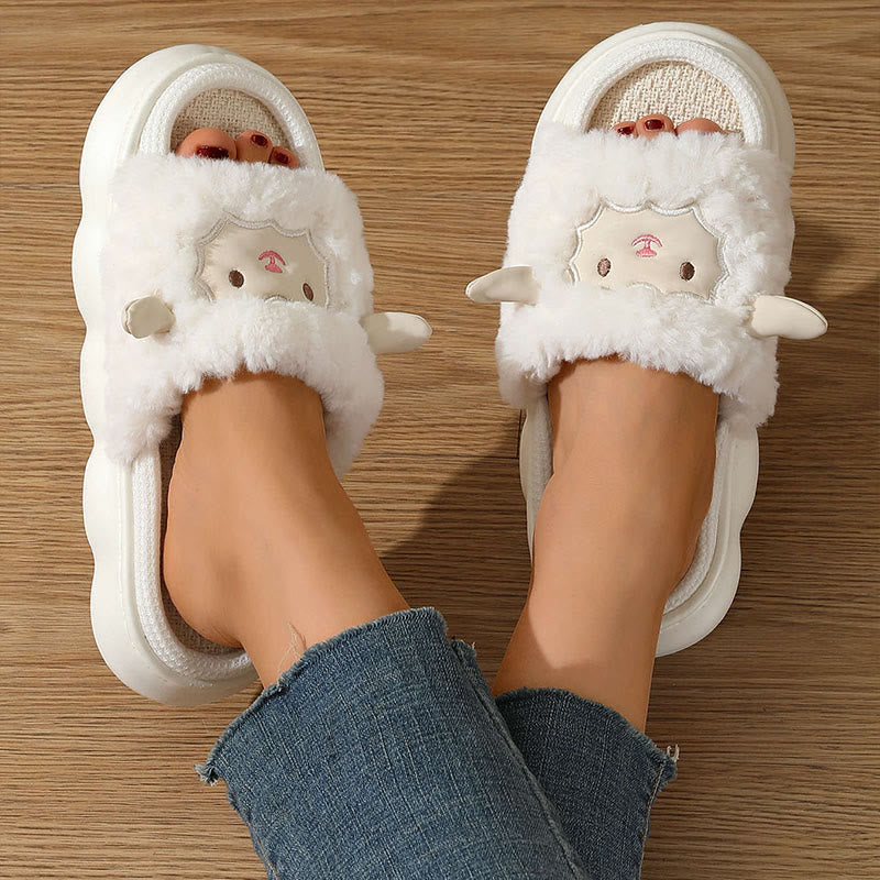 Plus Size Open Toed Lamb Slippers - image 4
