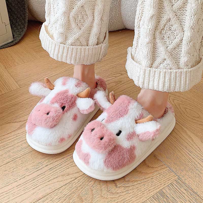 Plus Size Plush Cow Slippers