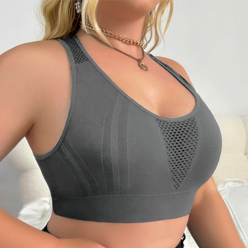 Plus Size Hollow Back See-through Sports Wireless Bra