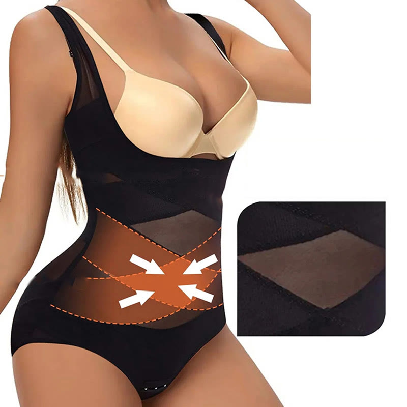Plus Size Sexy Cross-strap Tummy Control Mesh Shapewear