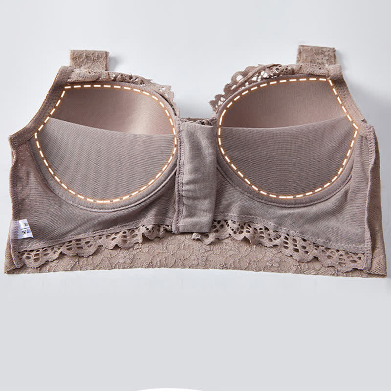 Plus Size Sexy Lace Front Zipper Wireless Bra