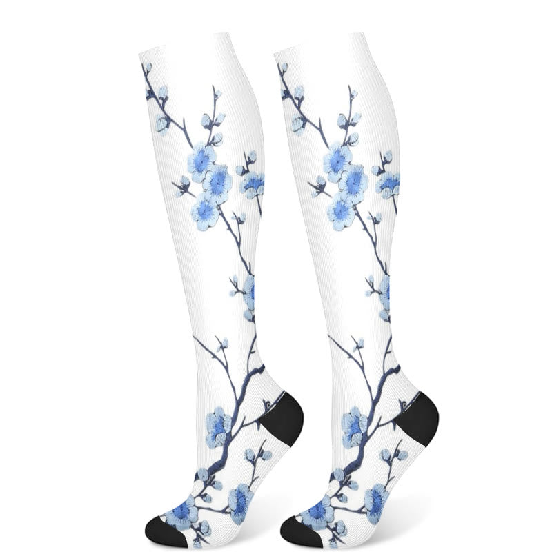 Ginkgo Leaf Plum Flower Compression Socks(3 Pairs) - White(1 Pair) - S/M - image 2