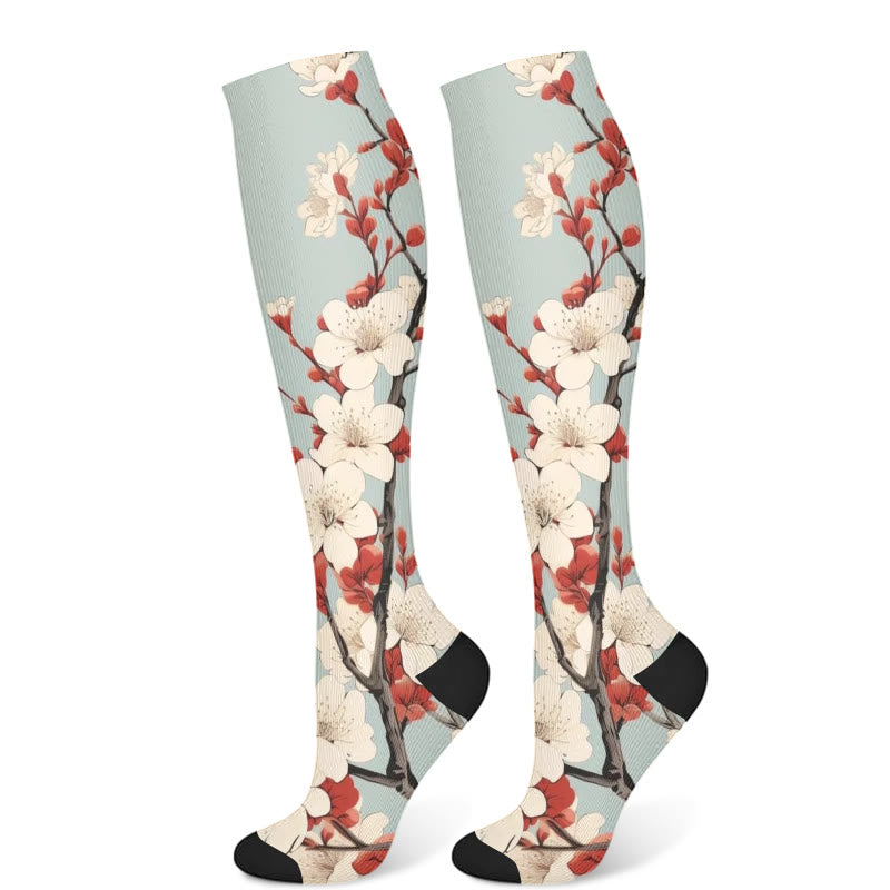 Ginkgo Leaf Plum Flower Compression Socks(3 Pairs) - Light Green(1 Pair) - S/M - image 4