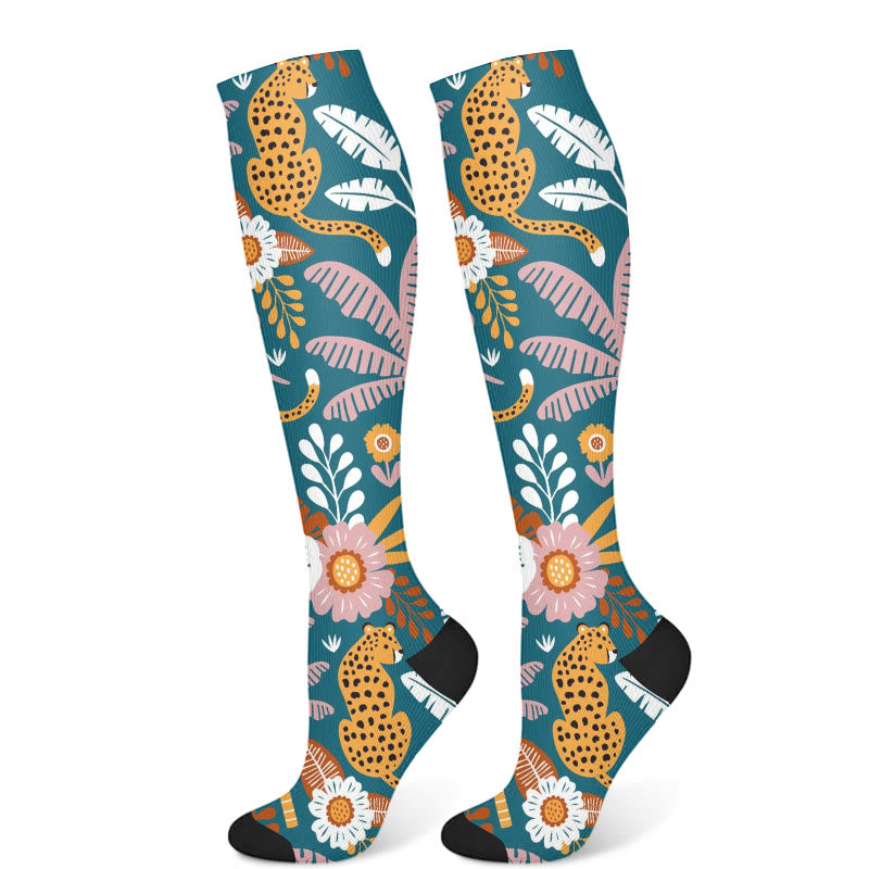 Cheetah Plant Compression Socks(3 Pairs) - Dark Green(1 Pair) - S/M - image 4