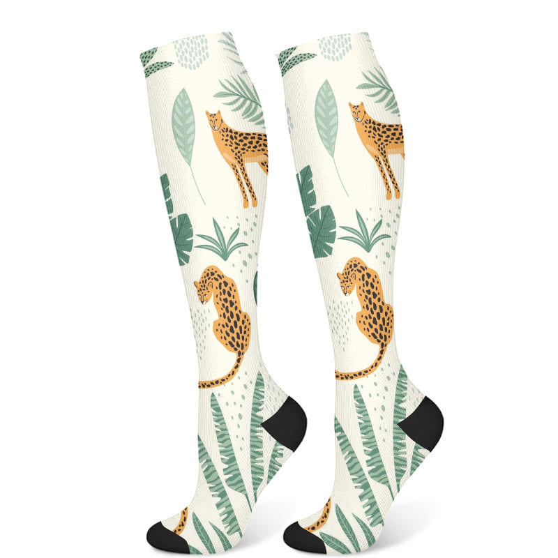 Cheetah Plant Compression Socks(3 Pairs) - Beige(1 Pair) - S/M - image 2