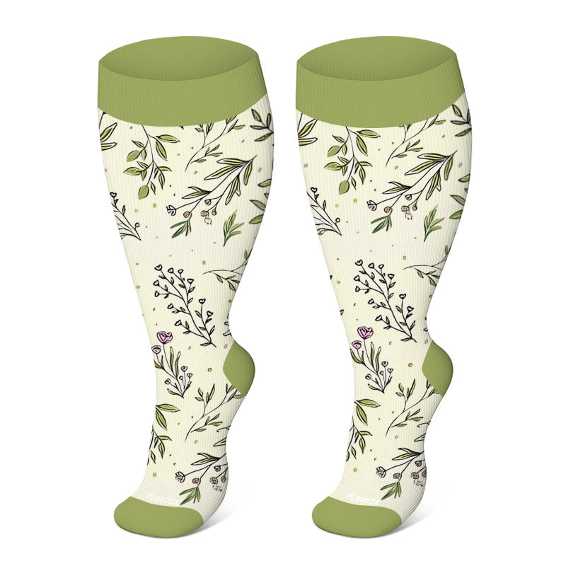 Plus Size Yellow Purple Flower Compression Socks