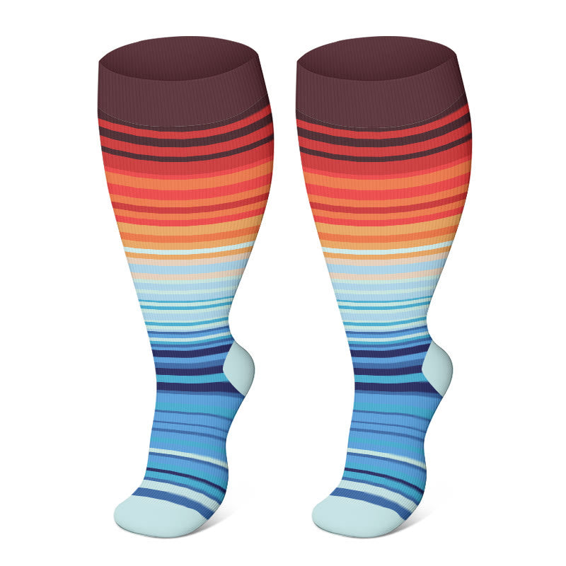 Plus Size Fashion Design Compression Socks(3 Pairs) - Orange&Blue - 4XL - image 11