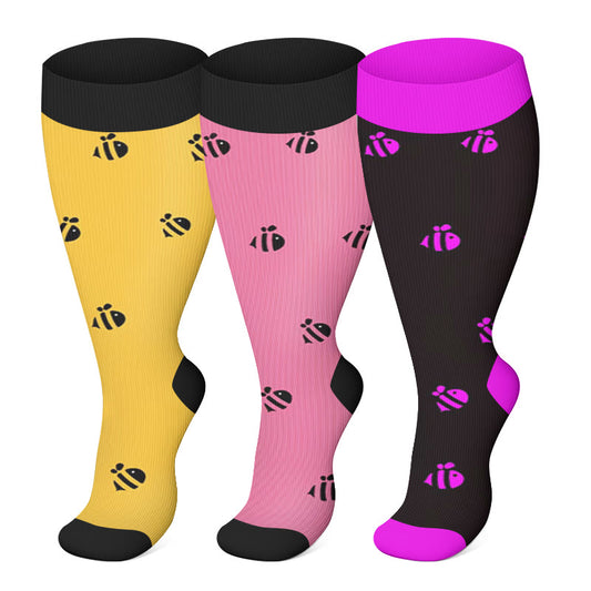 Plus Size Bee Compression Socks(3 Pairs) - Multicolor - 4XL - image 1