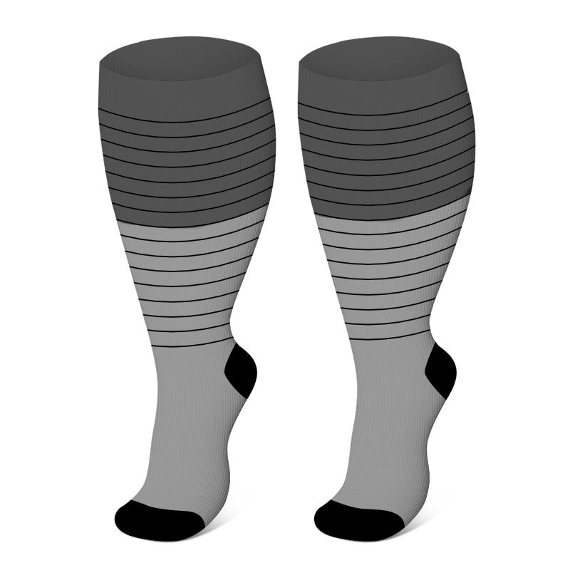Plus Size Color Block Striped Compression Socks(3 Pairs)