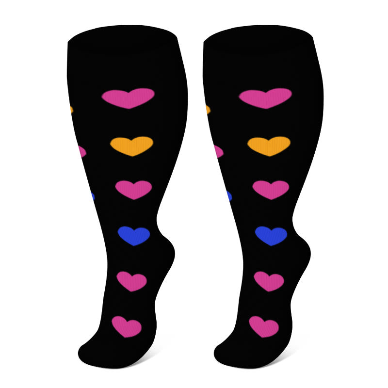 2XL-7XL Heart Pattern Plus Size Compression Socks(3 Pairs)